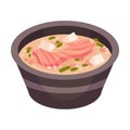 Pink soup with fish. Vector illustration on a white background.