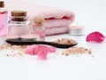 Spa of rose oil, pink himalayan salt