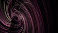 Pink space spiral in infinite rotation on black background, seamless loop. Animation. Shiny fibonacci swirl in purple