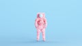 Pink Spaceman Astronaut Cosmonaut Helmet Space Spacewalk Suit Classic Retro Kitsch Blue Background Front View Royalty Free Stock Photo