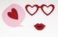 Pink speech bubble with red glitter heart, glasses and lips Royalty Free Stock Photo