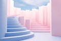 Pink Spiral Staircase Isolated on Blue Background