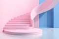 Pink Spiral Staircase Isolated on Blue Background