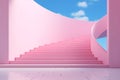 Pink Spiral Staircase Isolated on Blue Background