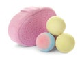 Pink sponge and bath bombs Royalty Free Stock Photo