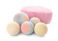 Pink sponge and bath bombs Royalty Free Stock Photo