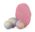 Pink sponge and bath bombs Royalty Free Stock Photo