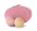 Pink sponge and bath bombs Royalty Free Stock Photo