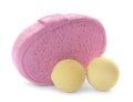 Pink sponge and bath bombs Royalty Free Stock Photo