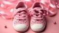 Pink sports shoe, small pair, new shoelace generated by AI