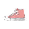 Pink sports sneaker. Retro icon, illustration in flat cartoon style. Men\'s and women\'s shoes.