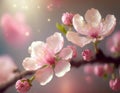 Pink spring blossoms closeup detail with defocused background