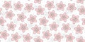 Spring seamless pattern with pink flowers on a white background with pale grey flowers and dots