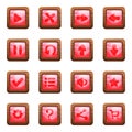 Pink square buttons in wooden frame cartoon vector set Royalty Free Stock Photo