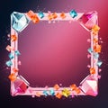 a pink square frame with colorful gems on a black background Royalty Free Stock Photo