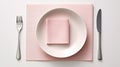 pink square linen placemats in a minimalist style, ensuring a clean and visually appealing composition. Highlight the