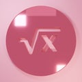 Pink Square root of x glyph icon isolated on pink background. Mathematical expression. Minimalism concept. 3D render Royalty Free Stock Photo