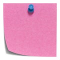 Pink square sticky note, with a blue pin, isolated Royalty Free Stock Photo