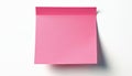 Pink square sticky note paper with folded top edge casts shadow on white background. Blank memo for message, reminder, or office Royalty Free Stock Photo