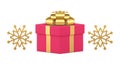 Pink squared Christmas gift box decorative elements for festive holiday celebration 3d icon vector