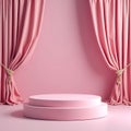 Pink Stage Podium with Curtains Backdrop for Product Showcase and Presentation Display in Studio Setting Royalty Free Stock Photo
