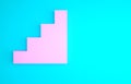 Pink Staircase icon isolated on blue background. Minimalism concept. 3d illustration 3D render