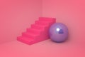 Pink staircase and purple sphere art