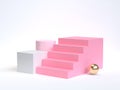 3d rendering pink staircase-stairway white background gold sphere