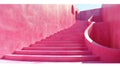 A pink stairway with a curved wall and stairs leading up to it, AI Royalty Free Stock Photo