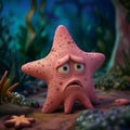 Sad Pink Starfish on Seabed
