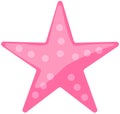 Pink starfish on white background. Cartoon nautical character lives in ocean. Underwater seastar