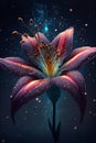 Pink stargazer lily flower at night. Beautiful wallpaper or home art