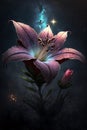 Pink stargazer lily flower at night. Beautiful wallpaper or home art