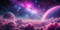 Pink stars and galaxy clouds above an empty planet Creative AI