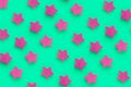 Pink stars on green background, place for text. pink cookies. Copy space. Mock up