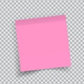 Pink sticker paper. Note paper with curled corner. Vector isolated on transparent Royalty Free Stock Photo