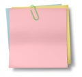 Pink sticky note paper with paper clip isola Royalty Free Stock Photo