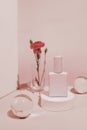 Pink Still Life with Perfume Bottle, Flowers, Glass Balls Royalty Free Stock Photo
