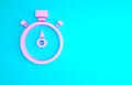 Pink Stopwatch icon isolated on blue background. Time timer sign. Chronometer sign. Minimalism concept. 3d illustration