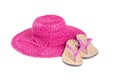 Pink Straw Hat and Flip Flops Isolated #2