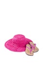 Pink Straw Hat and Flip Flops Isolated #3