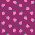 Pink strawberries pattern on burgundy background