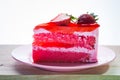 Pink strawberry cake delicious with green mint.