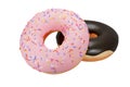 pink strawberry and chocolate glazed donut or doughnut with sprinkles isolated on white background Royalty Free Stock Photo