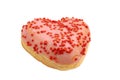 Pink strawberry donut in the shape of a heart on a white background. Isolated Royalty Free Stock Photo
