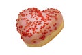 Pink strawberry donut in the shape of a heart on a white background. Isolated Royalty Free Stock Photo