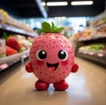 pink strawberry happily shopping in the supermarket