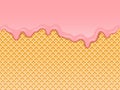 Pink ice-cream melted on waffle background Royalty Free Stock Photo