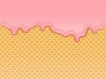 Pink ice-cream melted on waffle background Royalty Free Stock Photo