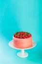 Pink strawberry mascarpone cake with fresh berries and rosemary Royalty Free Stock Photo